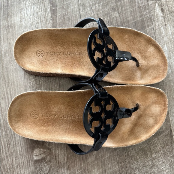Tory Burch‎ Miller Cloud Thong Sandal Black Patent Leather Women Size 8